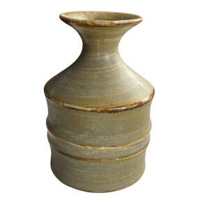 Vintage OMC Midcentury vase green and tan bamboo ceramic.
